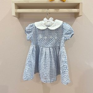 Baby Girl Blue & White Gingham Patter with Peter Pan Collar Dress 3-6m